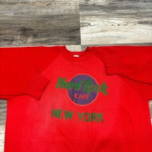 Vintage Hard Rock Cafe New York Red‎ Mens XL Fleece Spellout Logo Sweatshirt